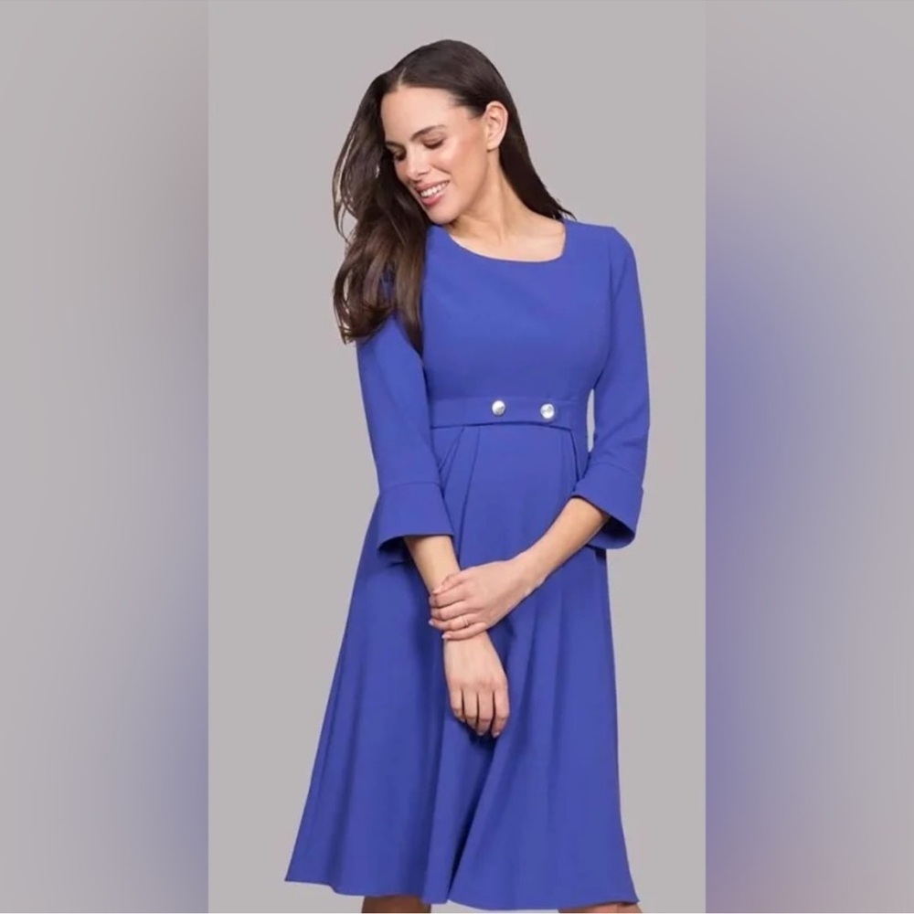 NEW Seraphine Luxe Square Neck Waist Detail Maternity Dress Blue US 12 NWT